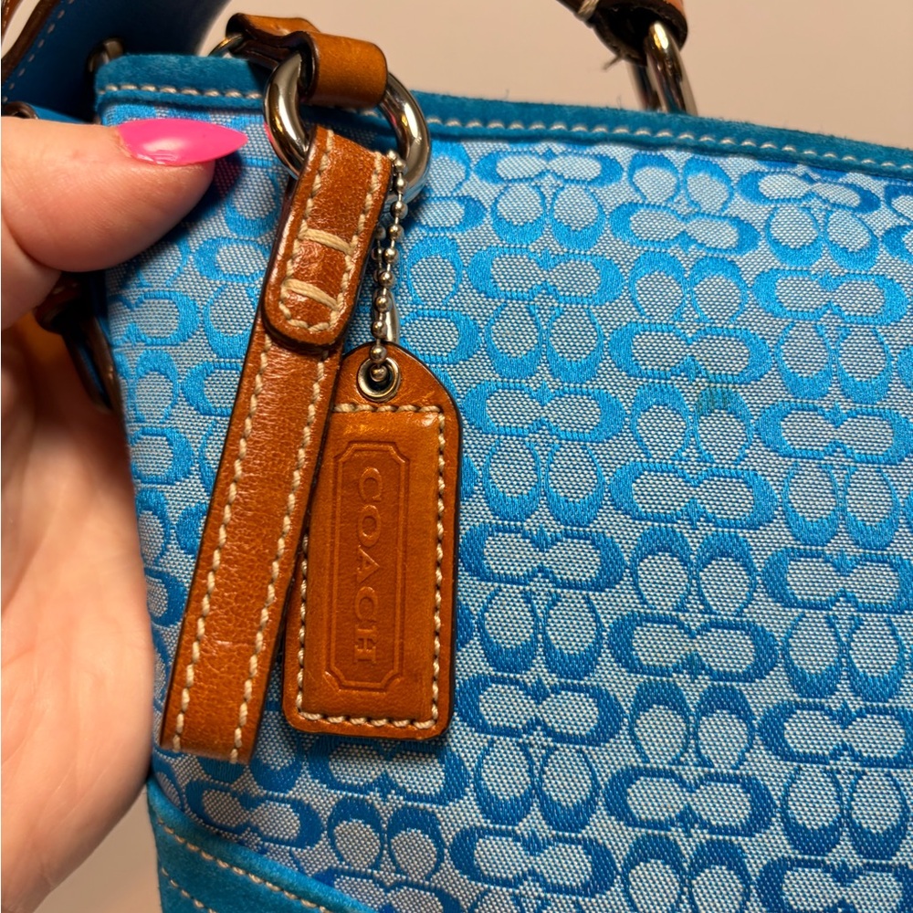 SOLD Vintage Coach Y2K Signature Print Blue Micro C Hobo Suede Shoulder Bag - Picture 12 of 15